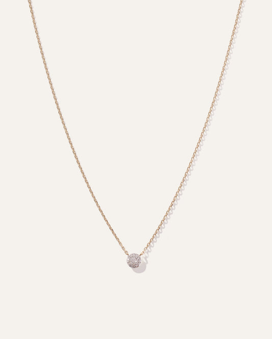14K Gold Petite Pave Diamond Disc Necklace