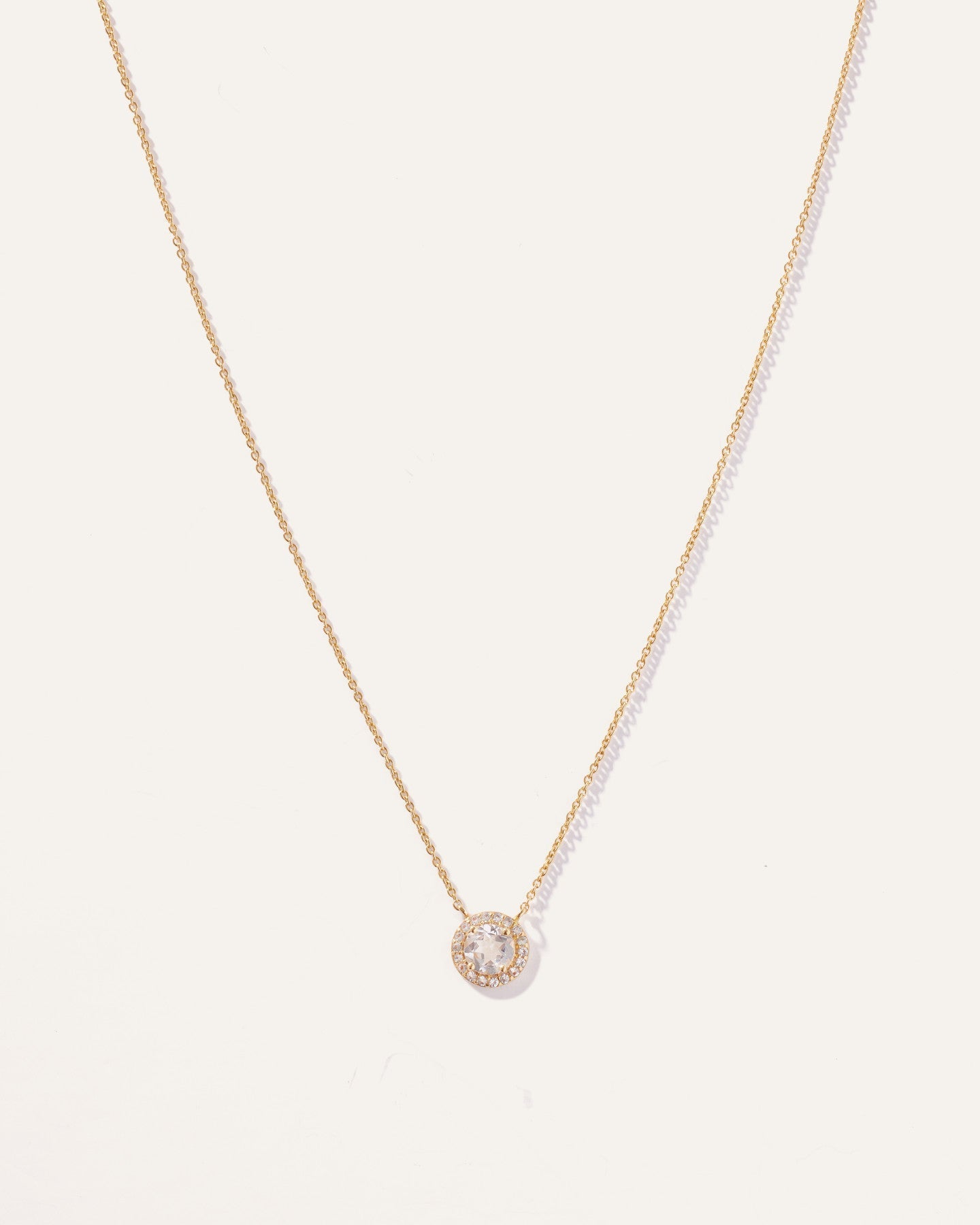 White Topaz Round Halo Necklace