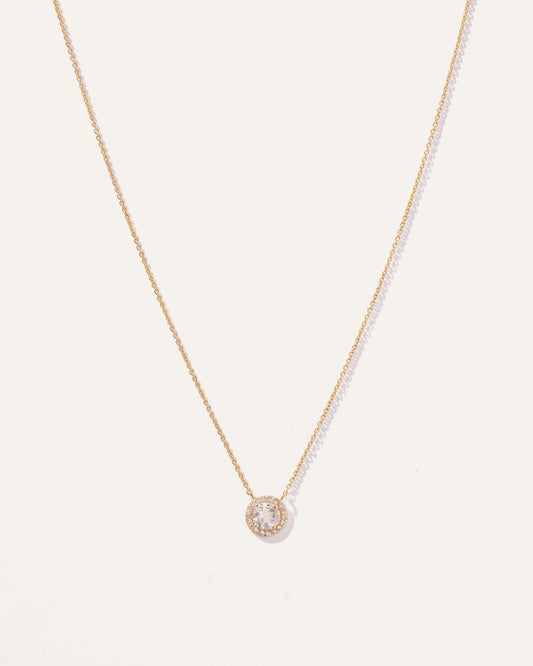 White Topaz Round Halo Necklace