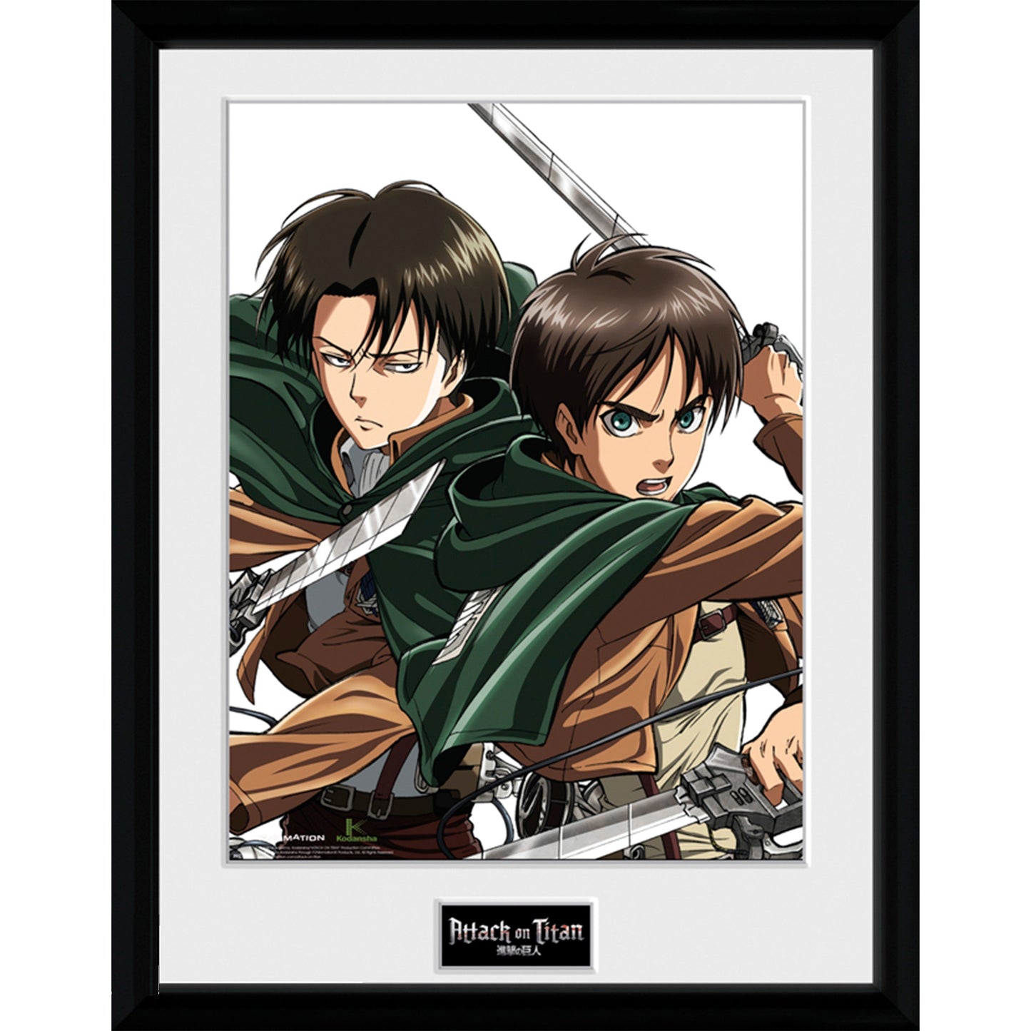 Attack on Titan Eren and Levi Framed Poster 12" x 16"