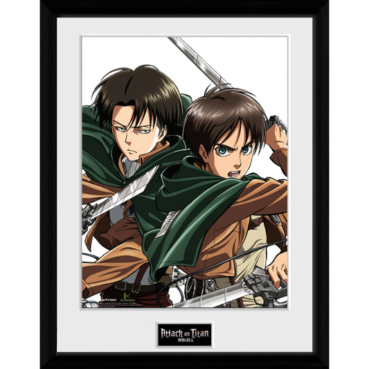 Attack on Titan Eren and Levi Framed Poster 12" x 16"