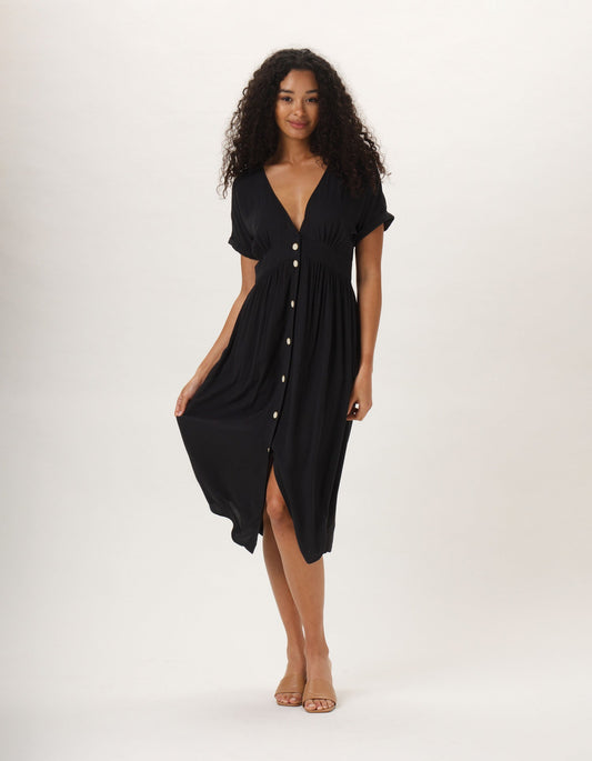 Deep V Button Thru Dress