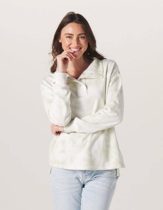 Cole Terry Snap Pullover in Sage Tie Dye On Model from Front