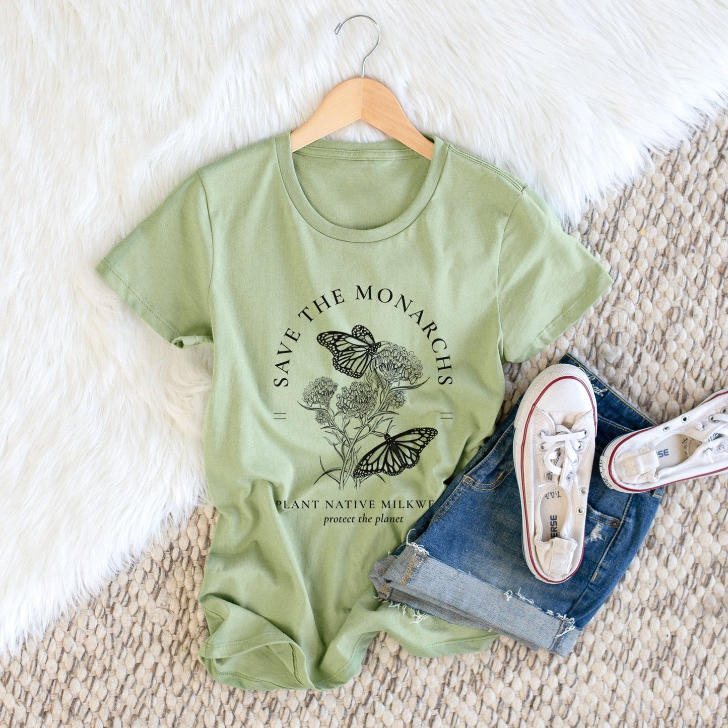 Save the Monarchs - Plant Native Milkweed - Women's Crewneck - Made in USA - 100% Organic Cotton