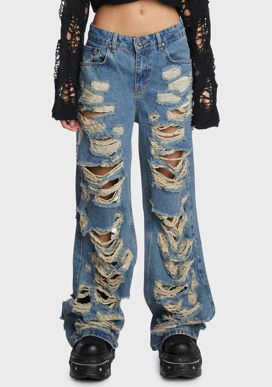 Blue Distressed Release Jeans