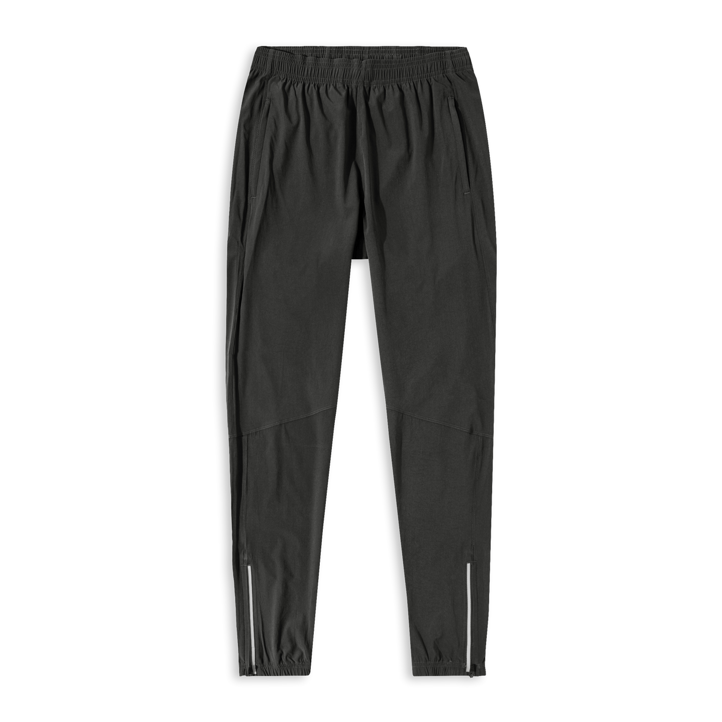 Run Jogger Coal front with Elastic Waistband, Zippered Side Pockets, Zipper at ankles, and Reflective strip at side seam/bottom hem