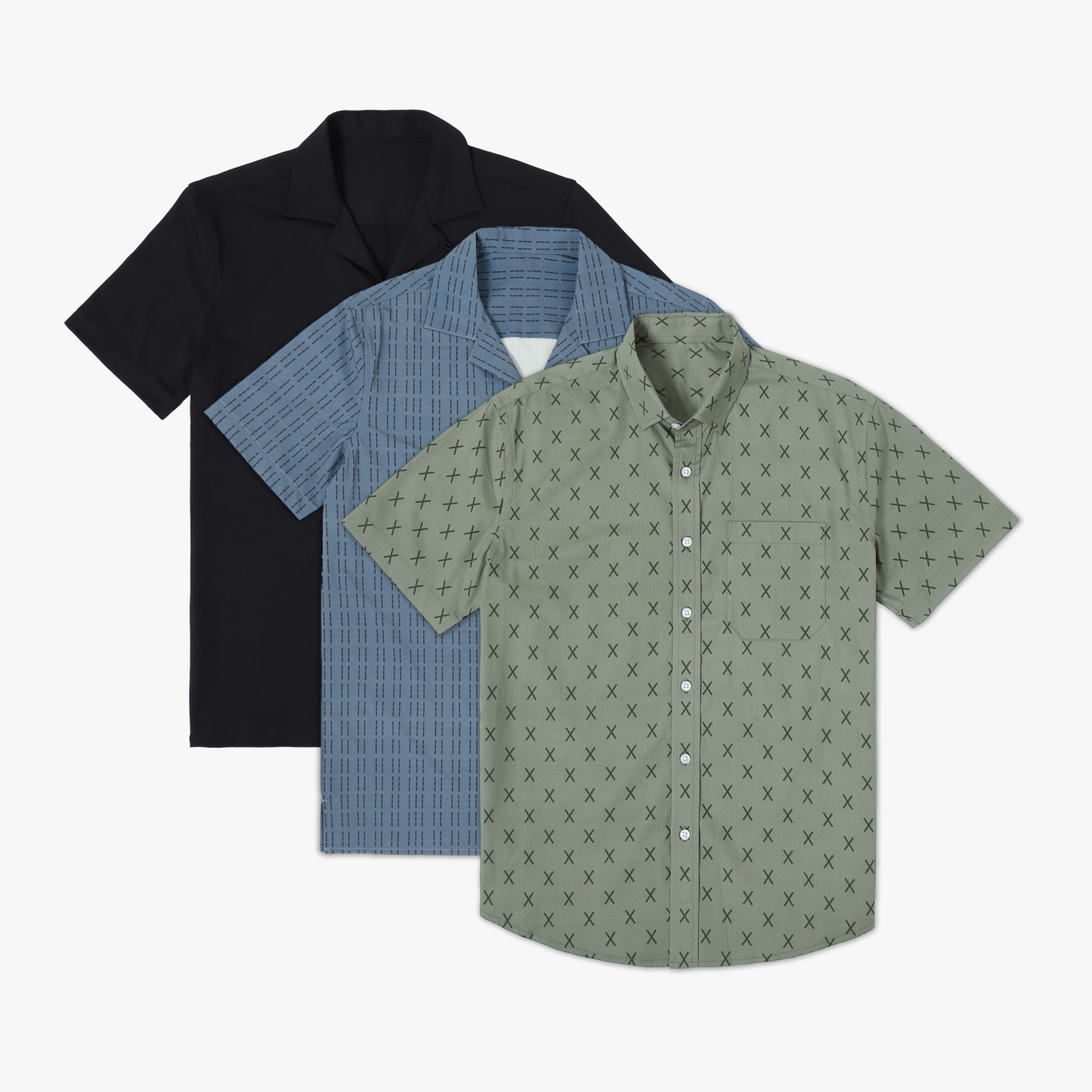 Summer Shirt Bundle Marina Crossing. Cabana Camp Collar Dash Blue, Villa Camp Collar Black