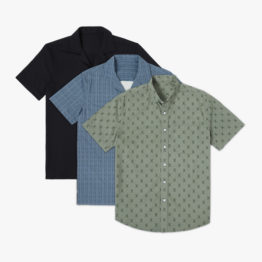 Summer Shirt Bundle Marina Crossing. Cabana Camp Collar Dash Blue, Villa Camp Collar Black
