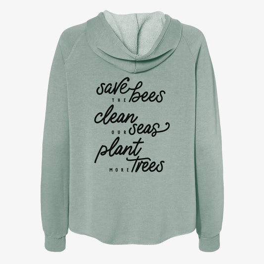 Bees Seas Trees - Typography - Women's Cali Wave Zip-Up Sweatshirt