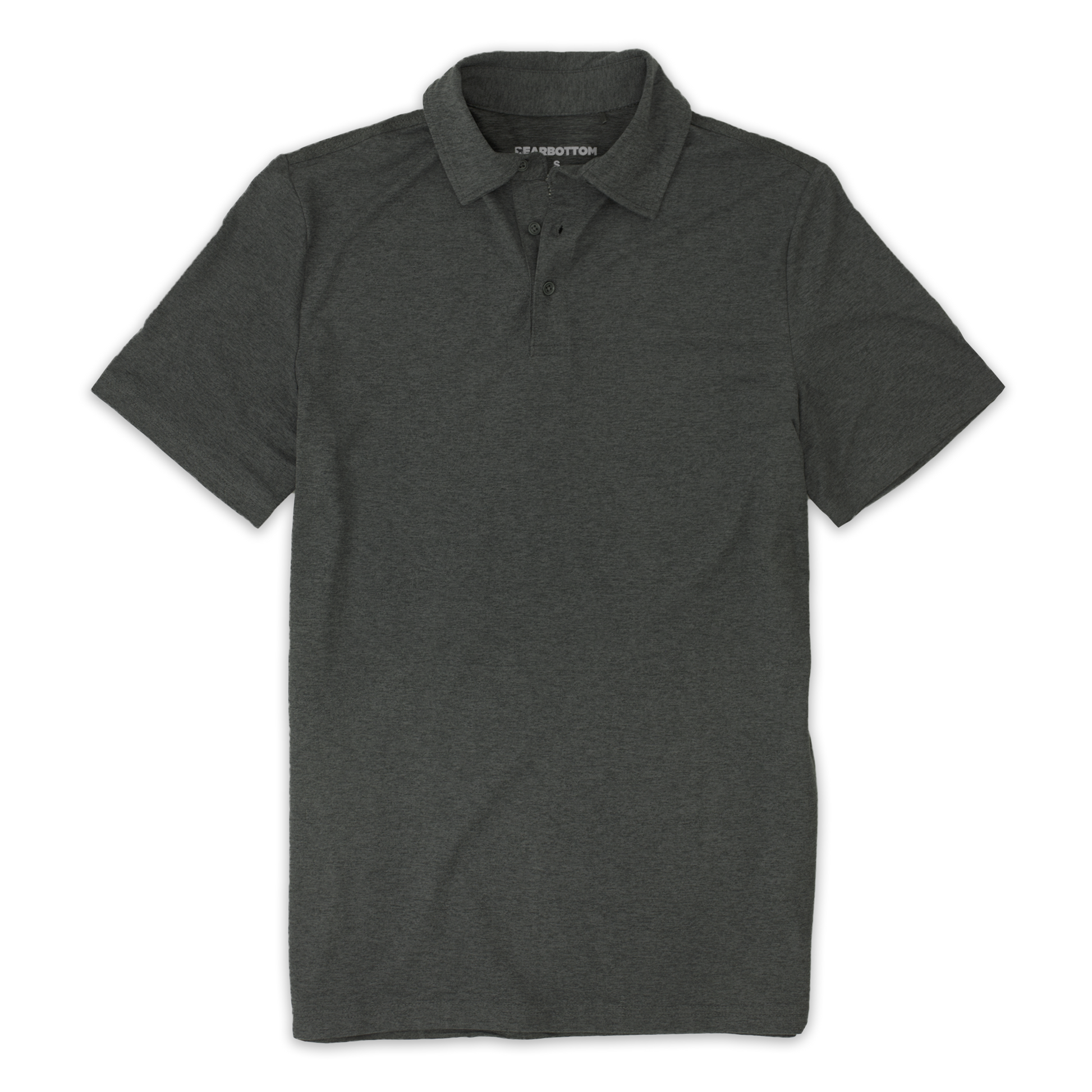 Tech Polo Charcoal Grey Front with 3 charcoal grey buttons