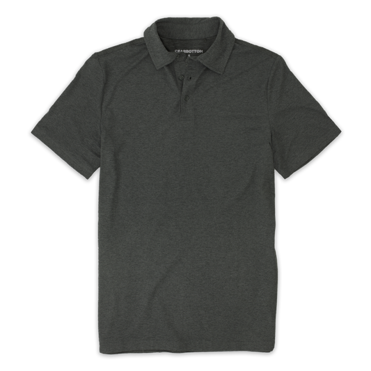 Tech Polo Charcoal Grey Front with 3 charcoal grey buttons
