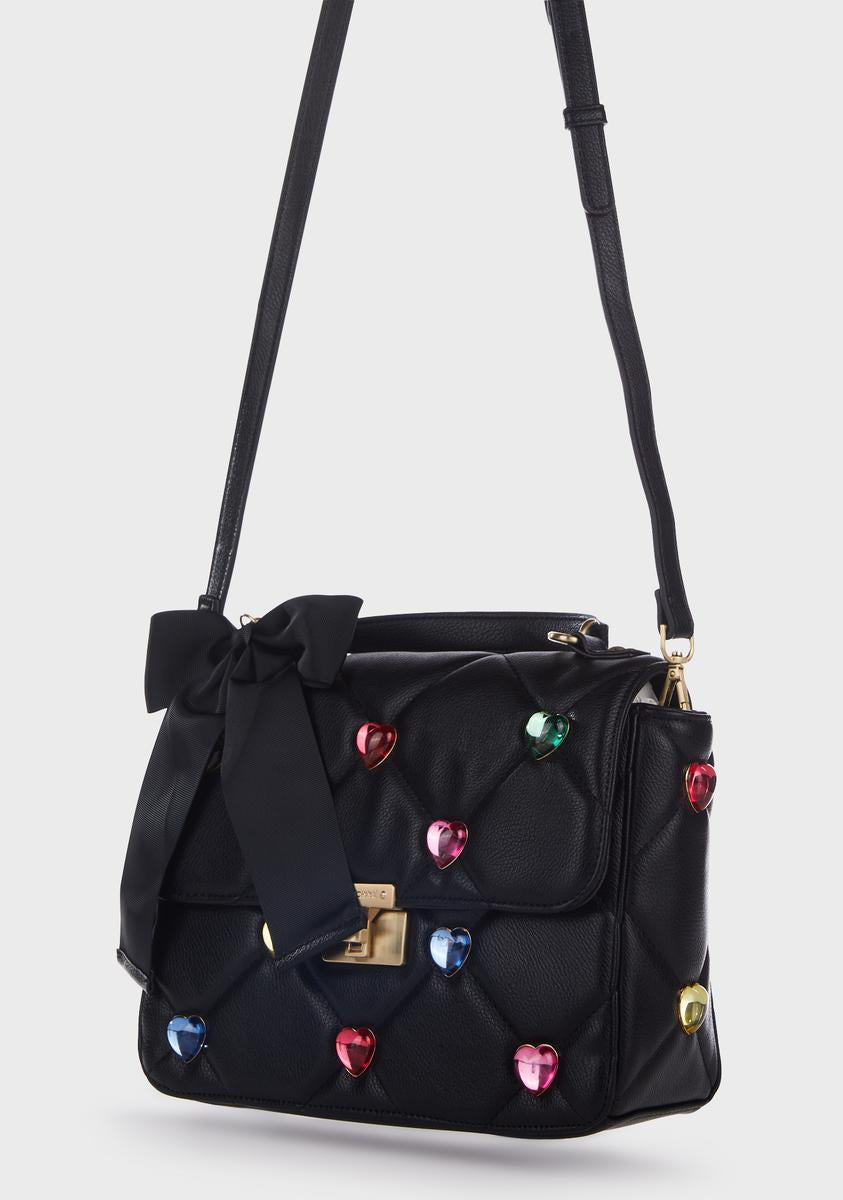 Black I Want Candy Hearts Satchel Bag