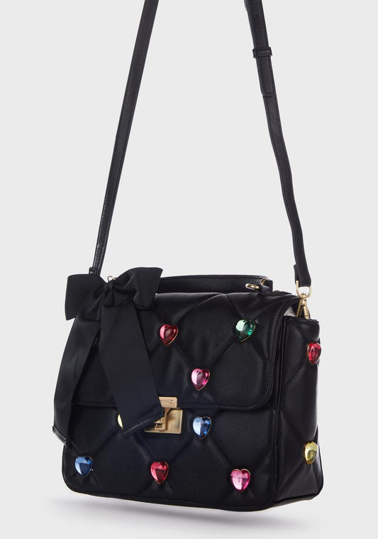 Black I Want Candy Hearts Satchel Bag