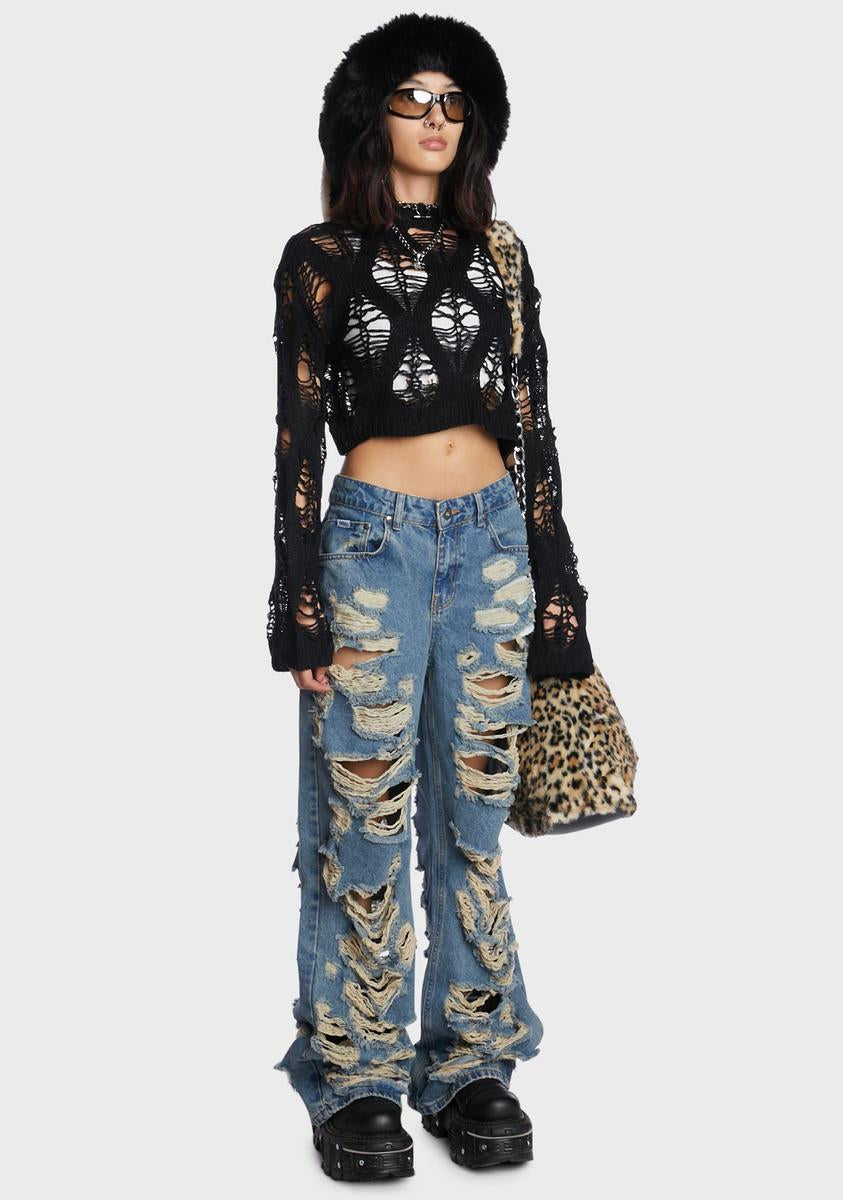 Blue Distressed Release Jeans