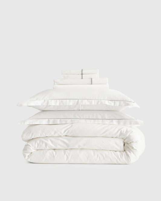 Classic Organic Percale Embroidered Deluxe Bedding Bundle