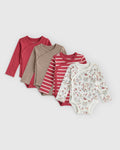 100% Organic Cotton Long Sleeve Snap Over Bodysuit 4-Pack