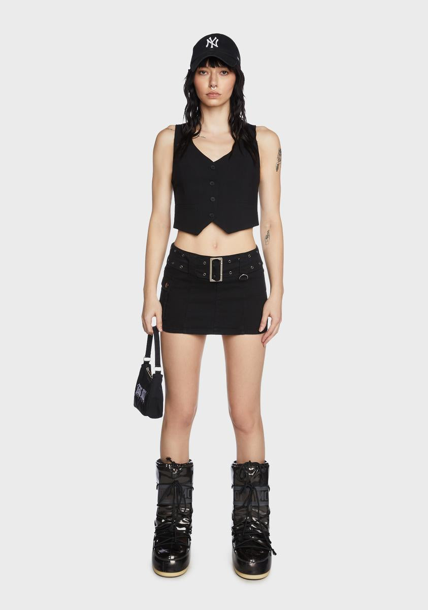 Black Roux Belted Mini Skirt