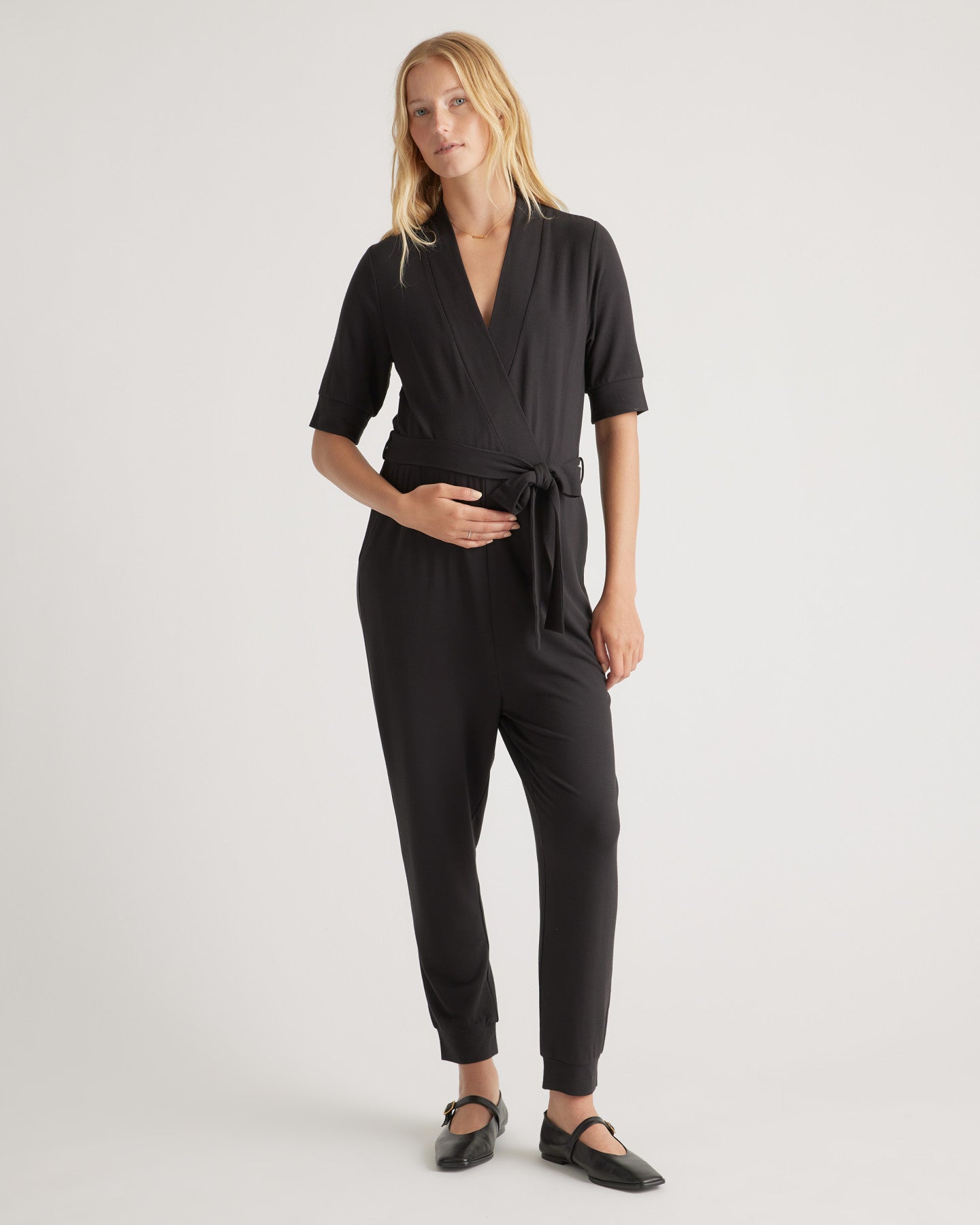 French Terry Modal Maternity & Nursing Wrap Jumpsuit