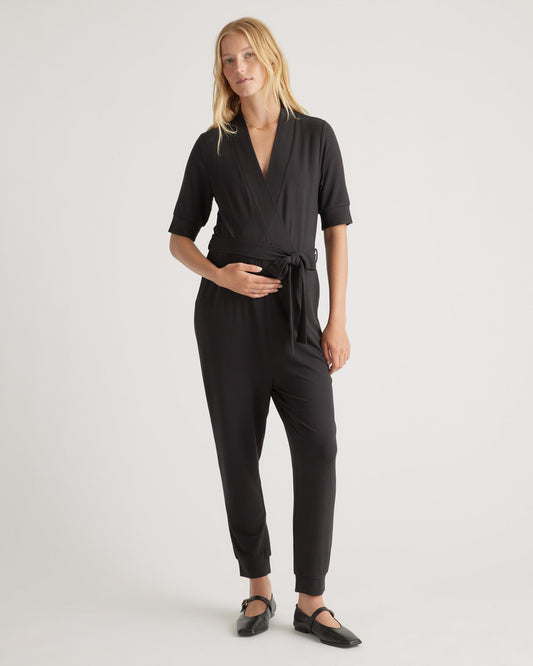 French Terry Modal Maternity & Nursing Wrap Jumpsuit