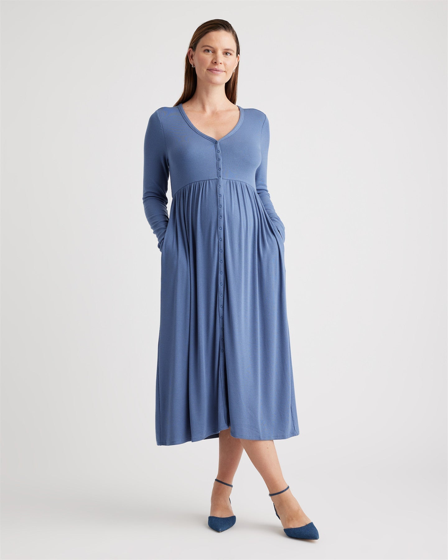 Tencel Rib Maternity & Nursing Button Front Dress