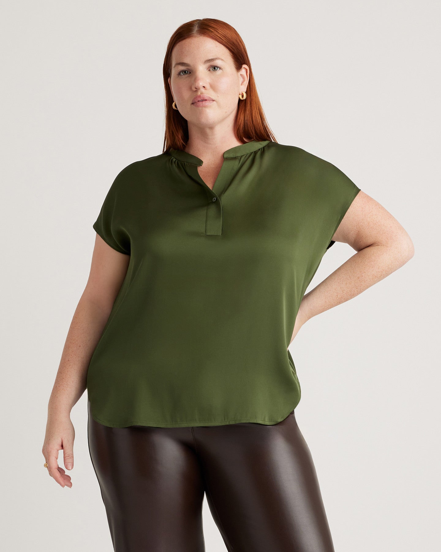Washable Stretch Silk Dolman Sleeve Blouse