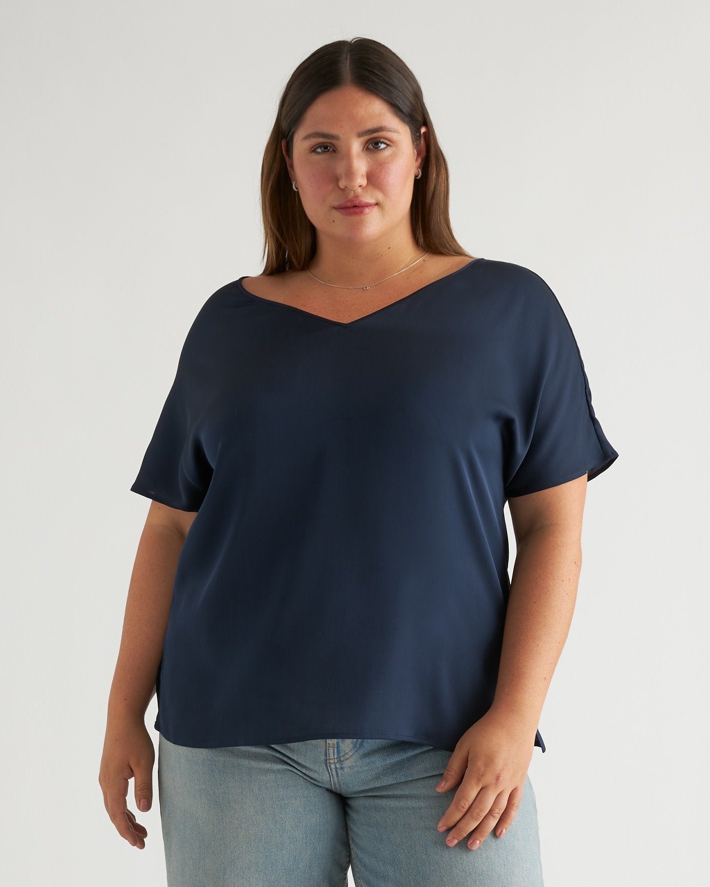 Washable Stretch Silk Reversible V-Neck Blouse