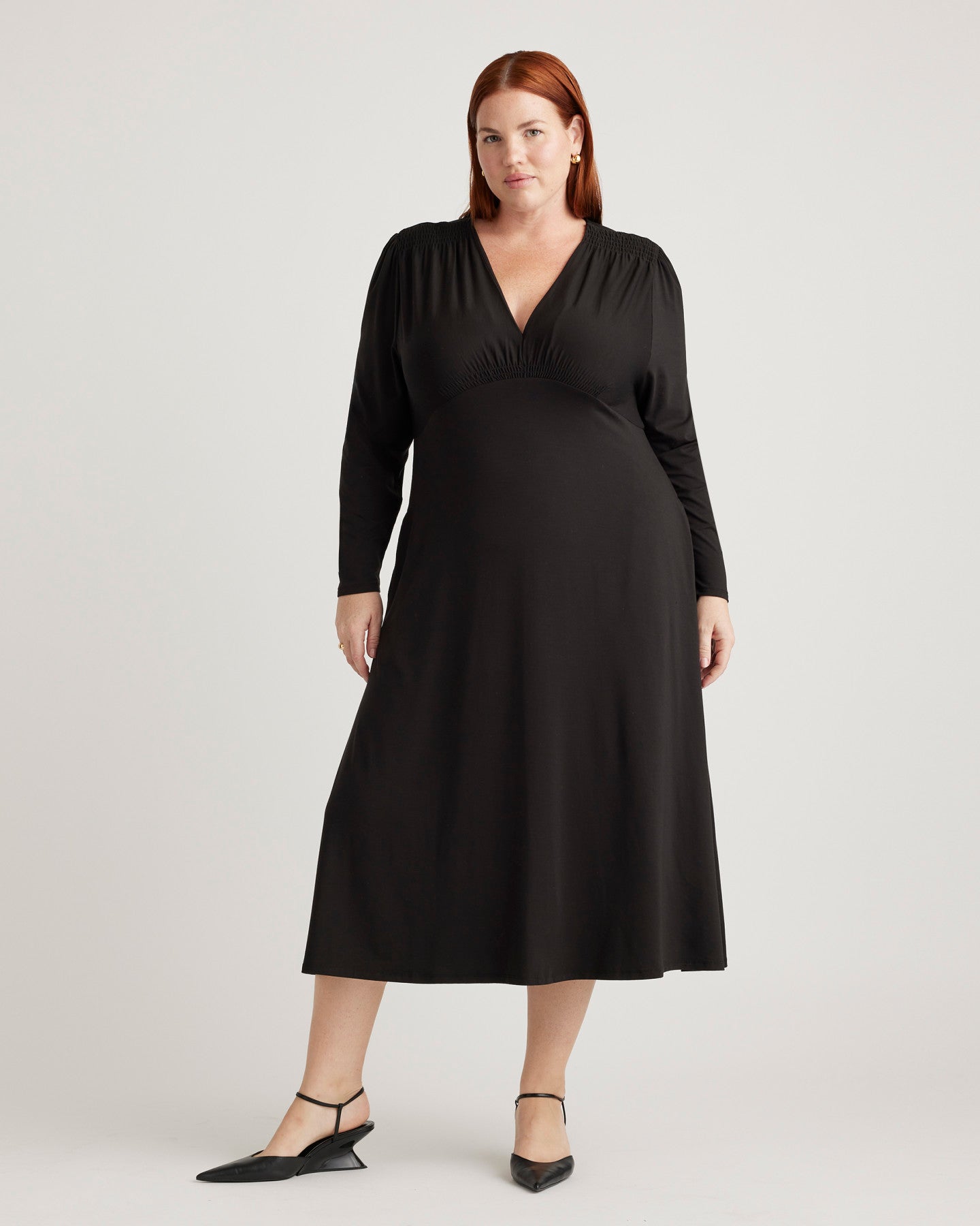 Tencel Jersey V-Neck Long Sleeve Midi Dress