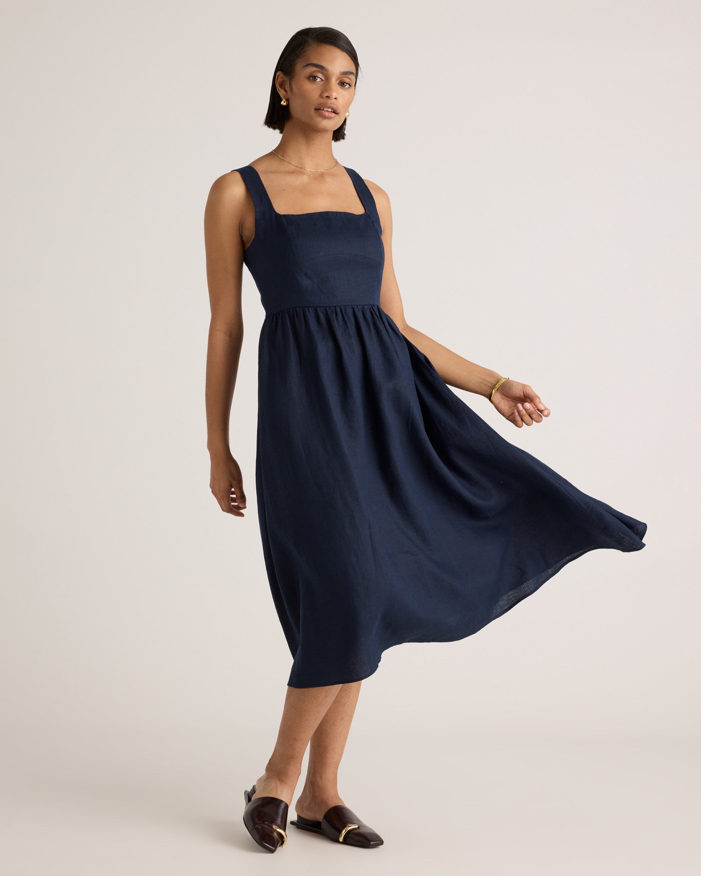 100% European Linen Fit & Flare Midi Dress