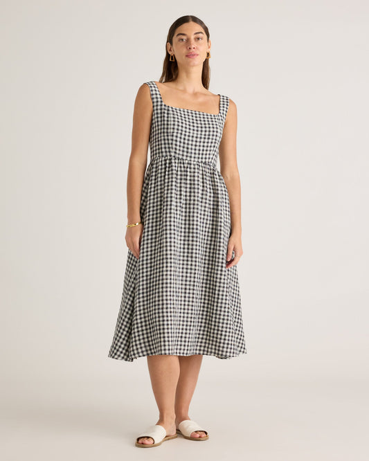 100% European Linen Fit & Flare Midi Dress