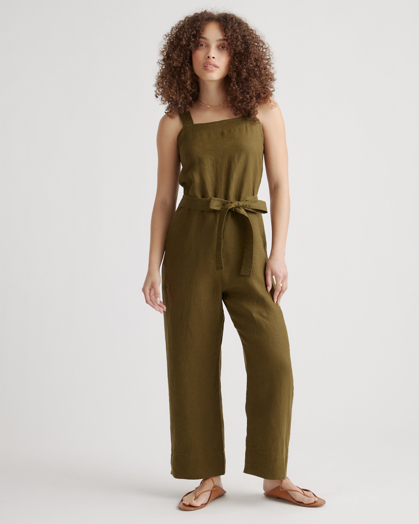 100% European Linen Square Neck Jumpsuit