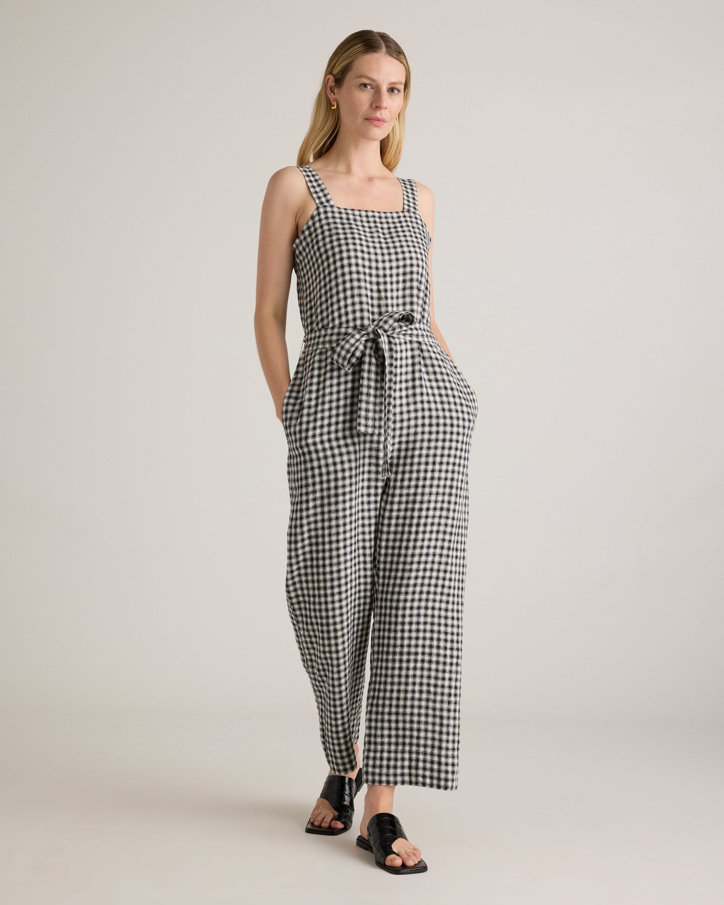 100% European Linen Square Neck Jumpsuit
