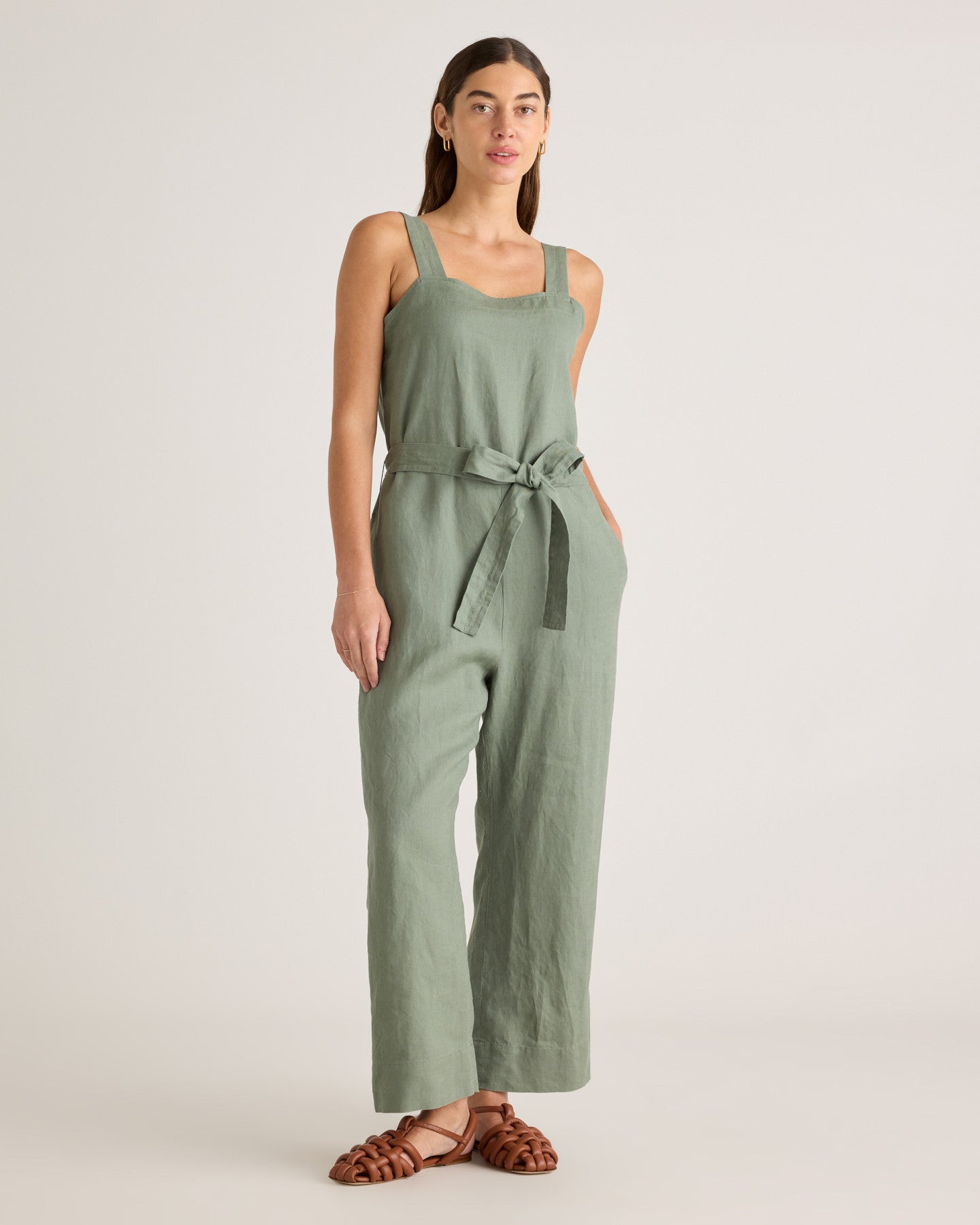 100% European Linen Square Neck Jumpsuit