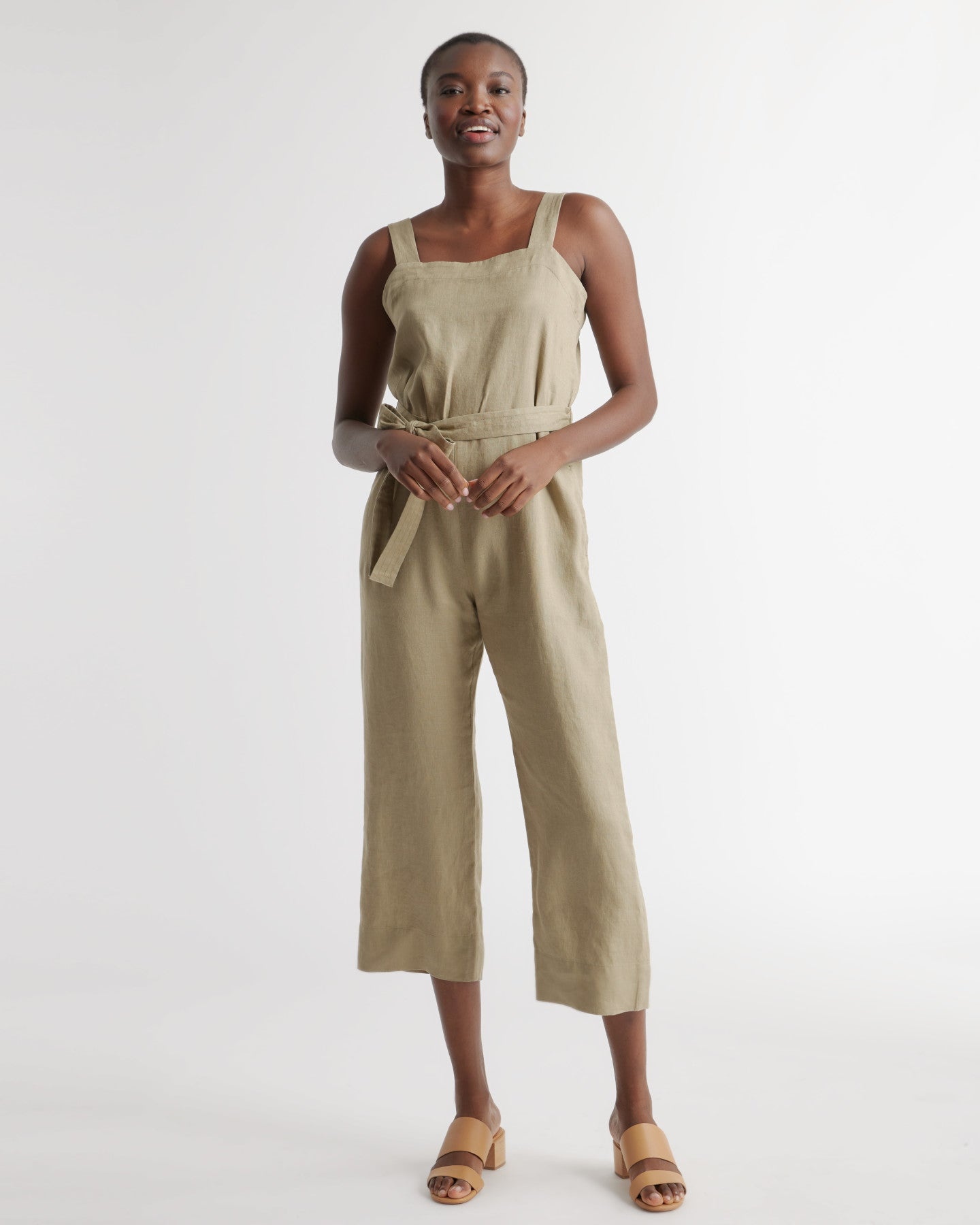 100% European Linen Square Neck Jumpsuit