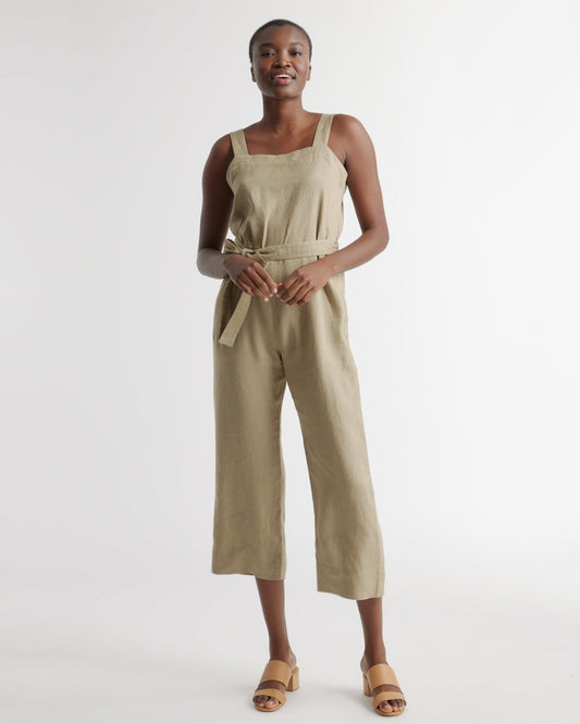 100% European Linen Square Neck Jumpsuit