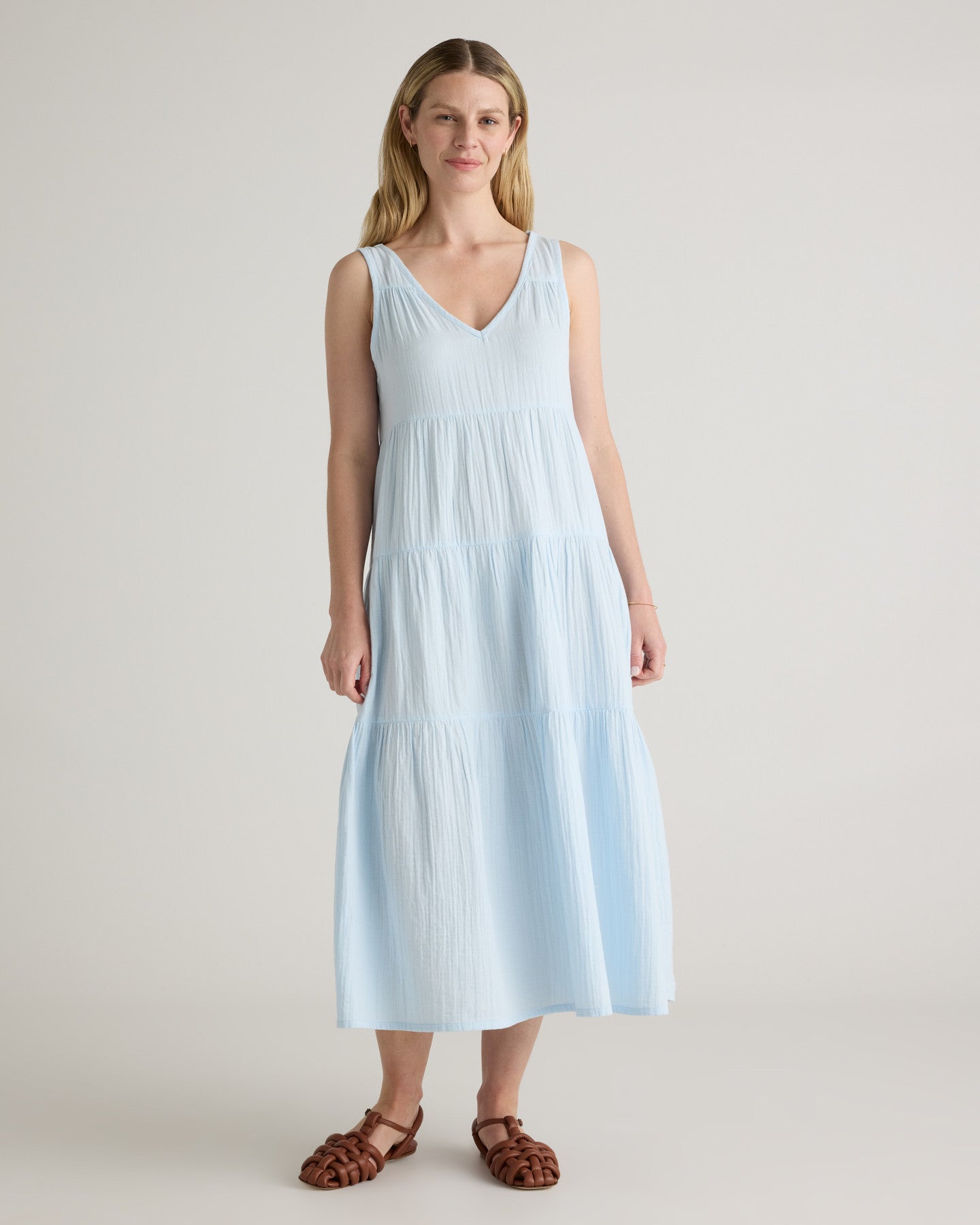 100% Organic Cotton Gauze Tiered Maxi Dress