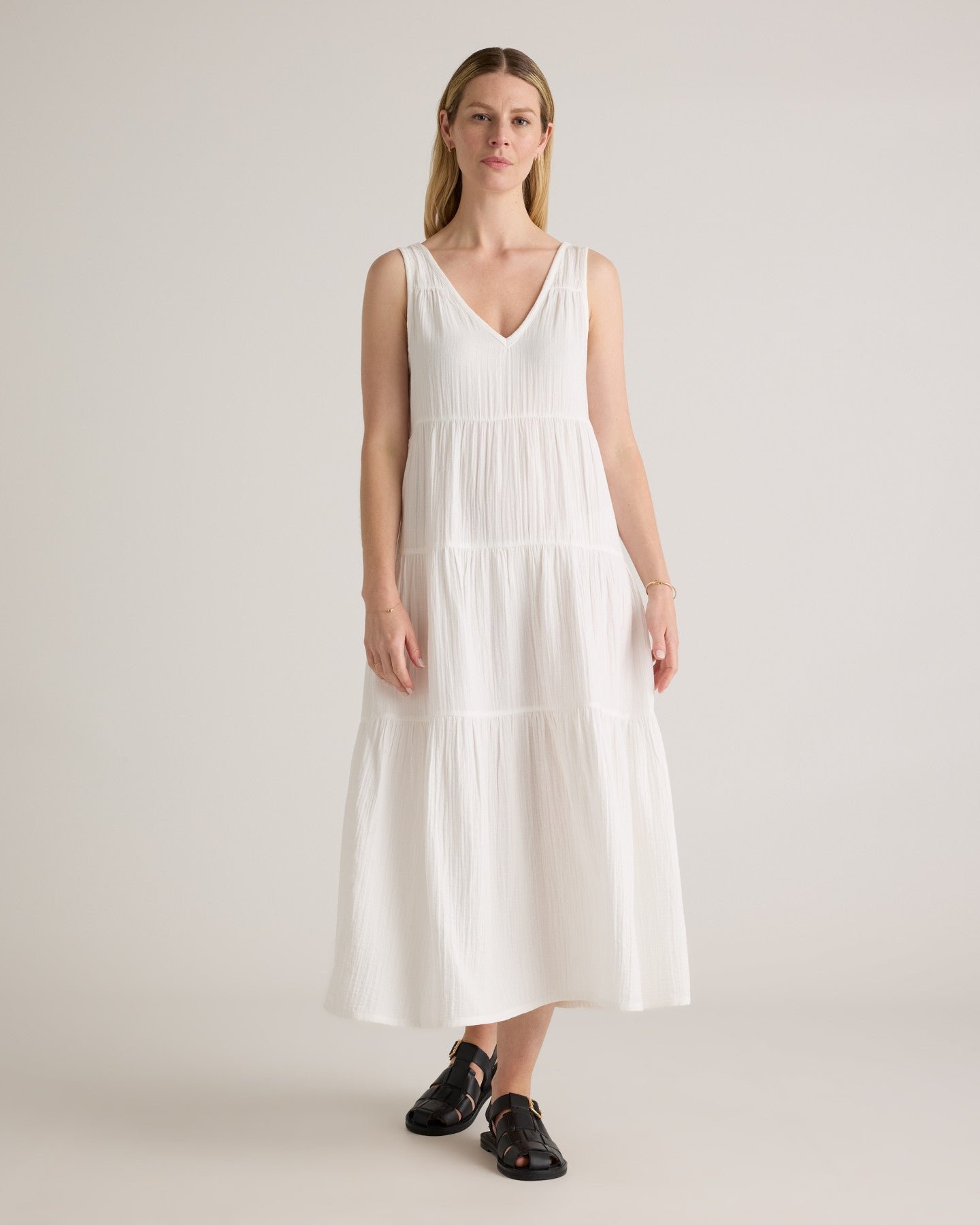 100% Organic Cotton Gauze Tiered Maxi Dress