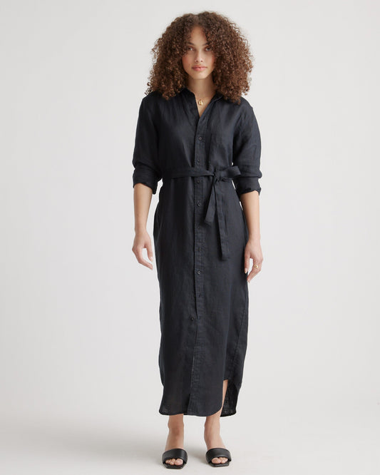 100% European Linen Maxi Shirt Dress