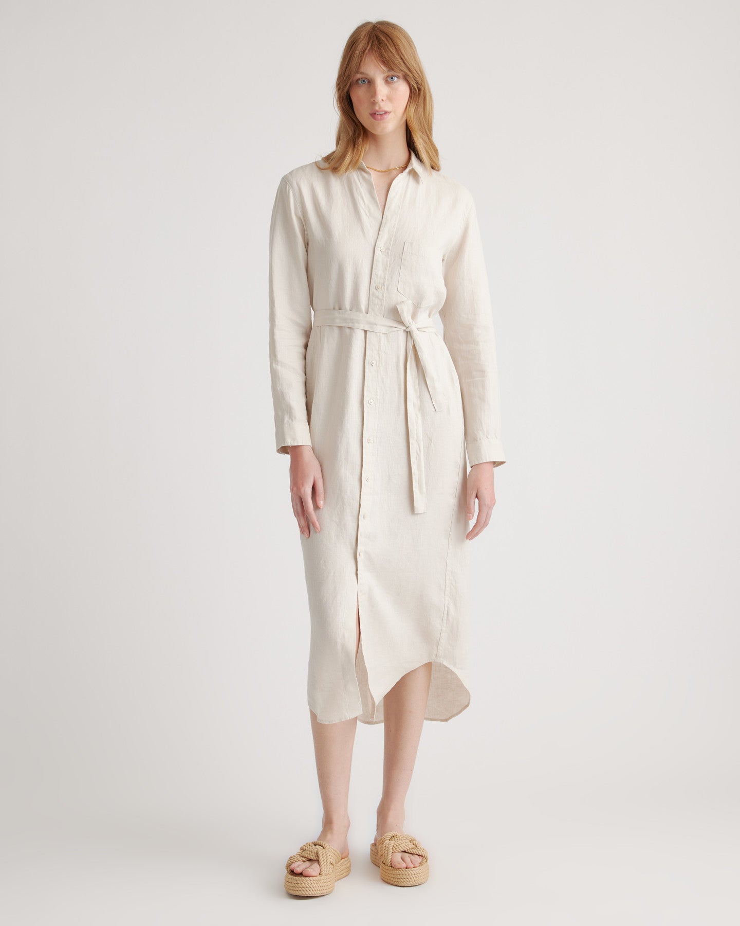 100% European Linen Maxi Shirt Dress