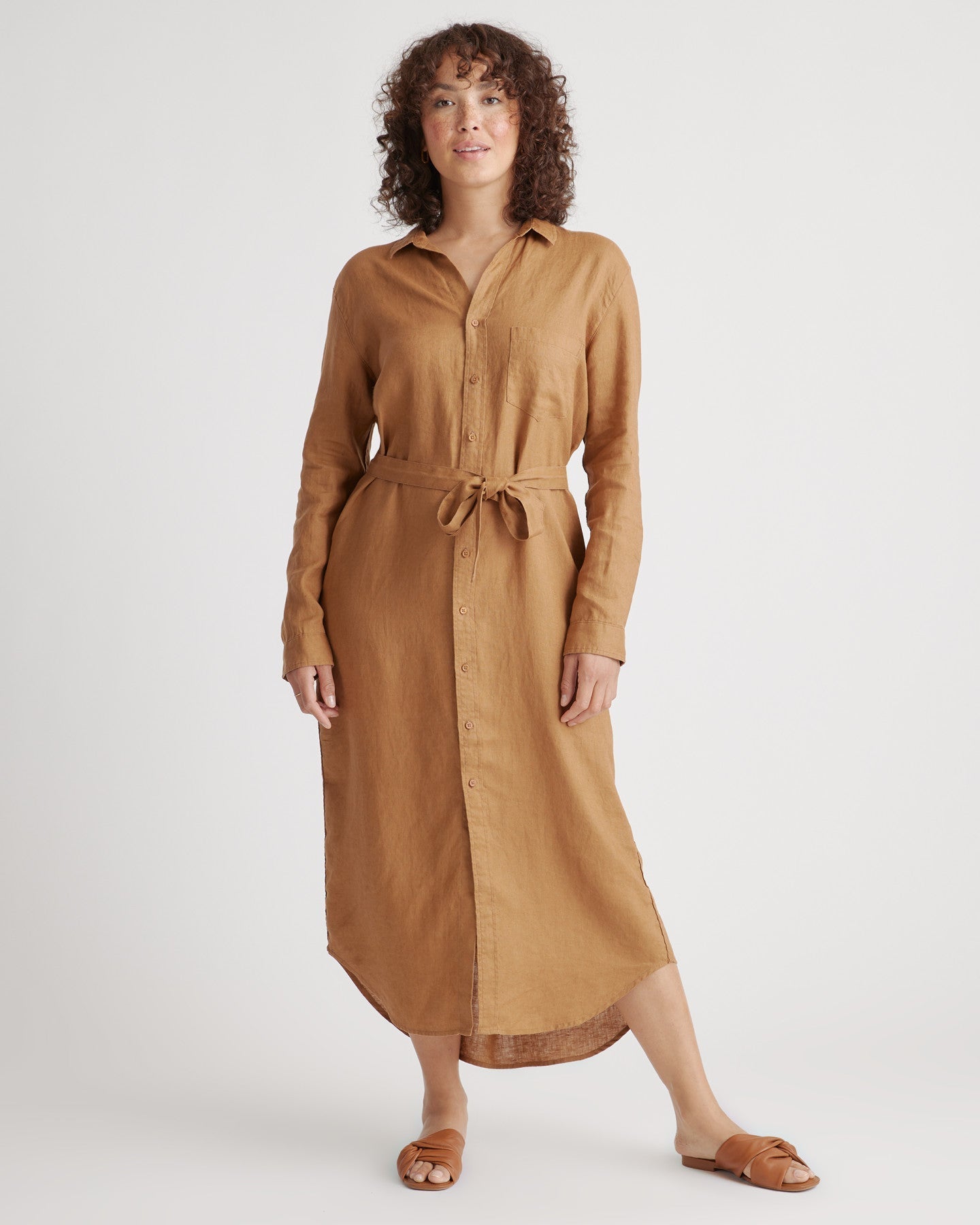 100% European Linen Maxi Shirt Dress
