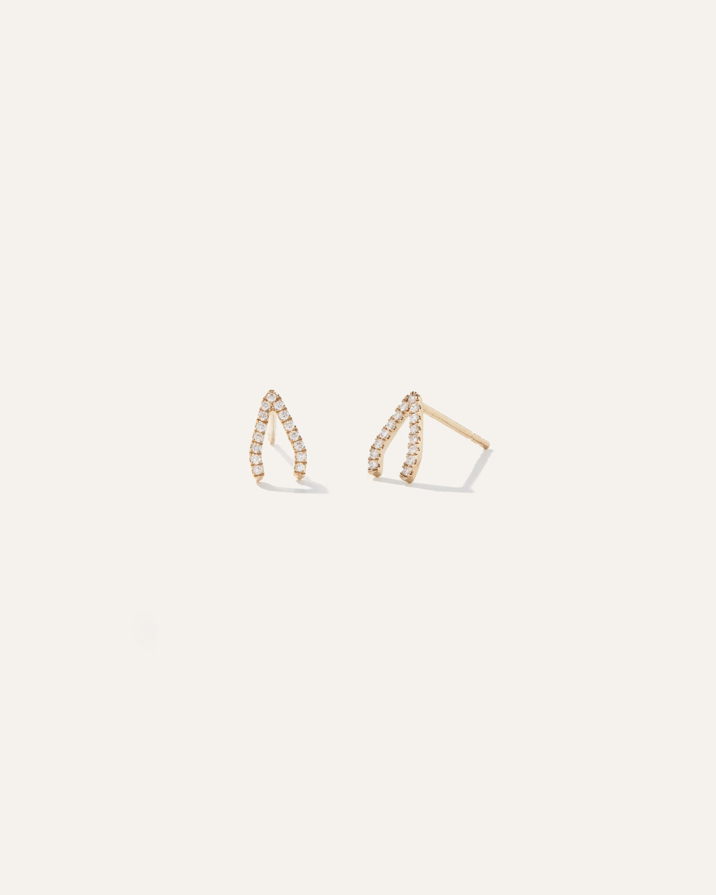 14K Gold Pave Diamond Wishbone Studs