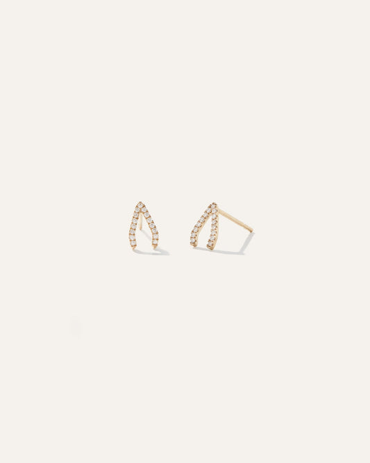 14K Gold Pave Diamond Wishbone Studs