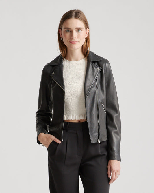 100% Washed Leather Biker Jacket