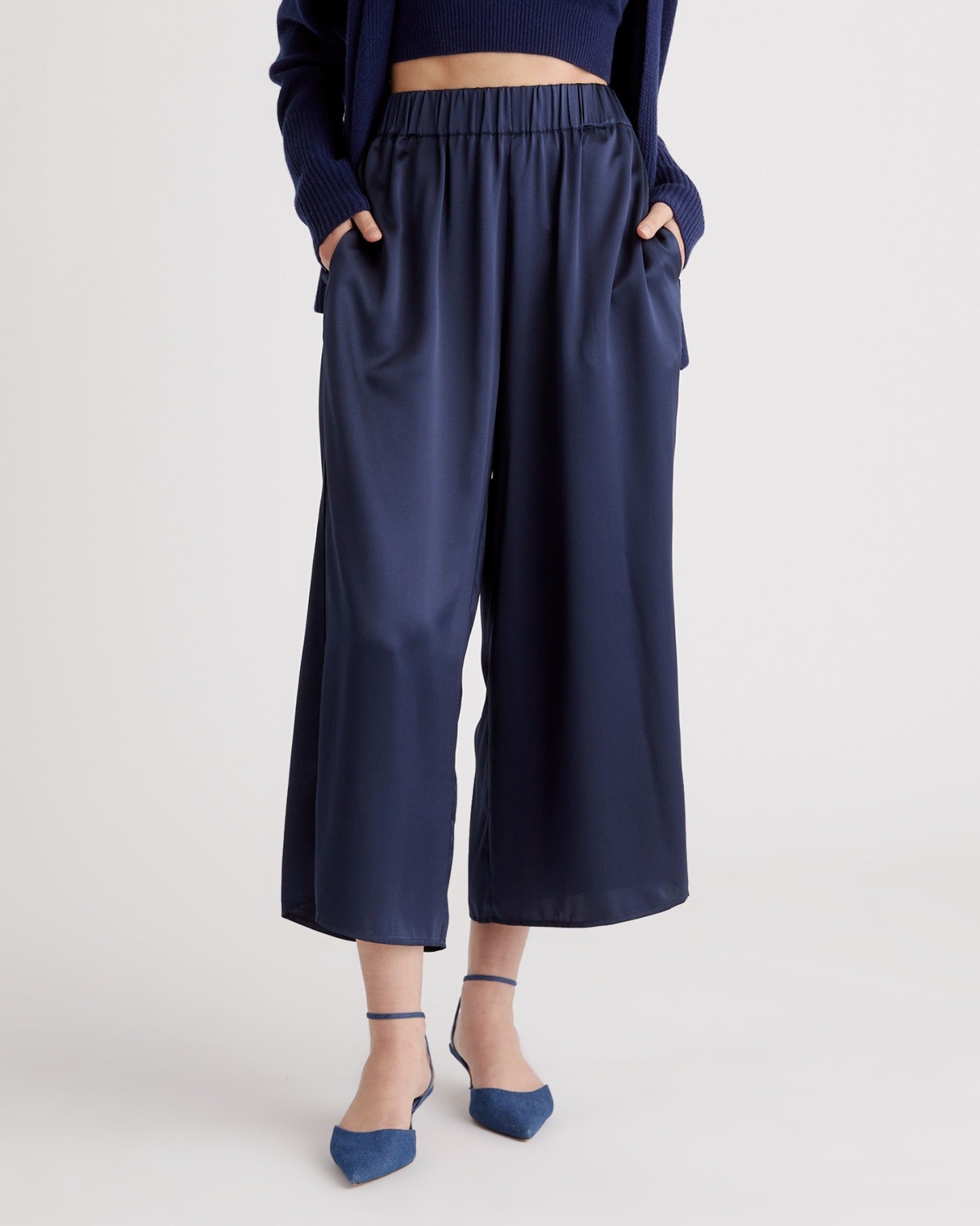 100% Washable Silk Cropped Wide Leg Pant