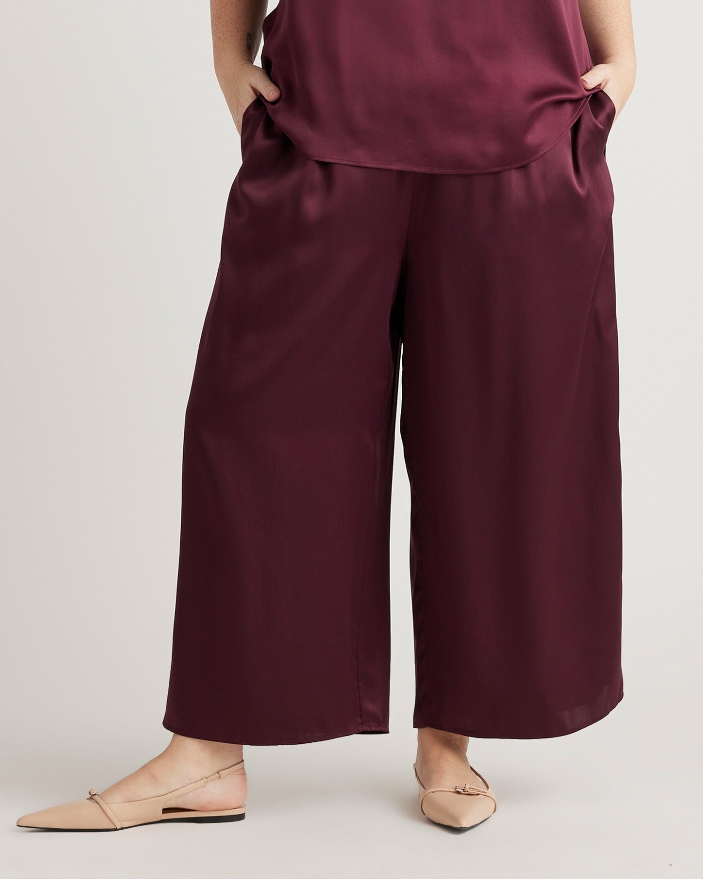 100% Washable Silk Cropped Wide Leg Pant