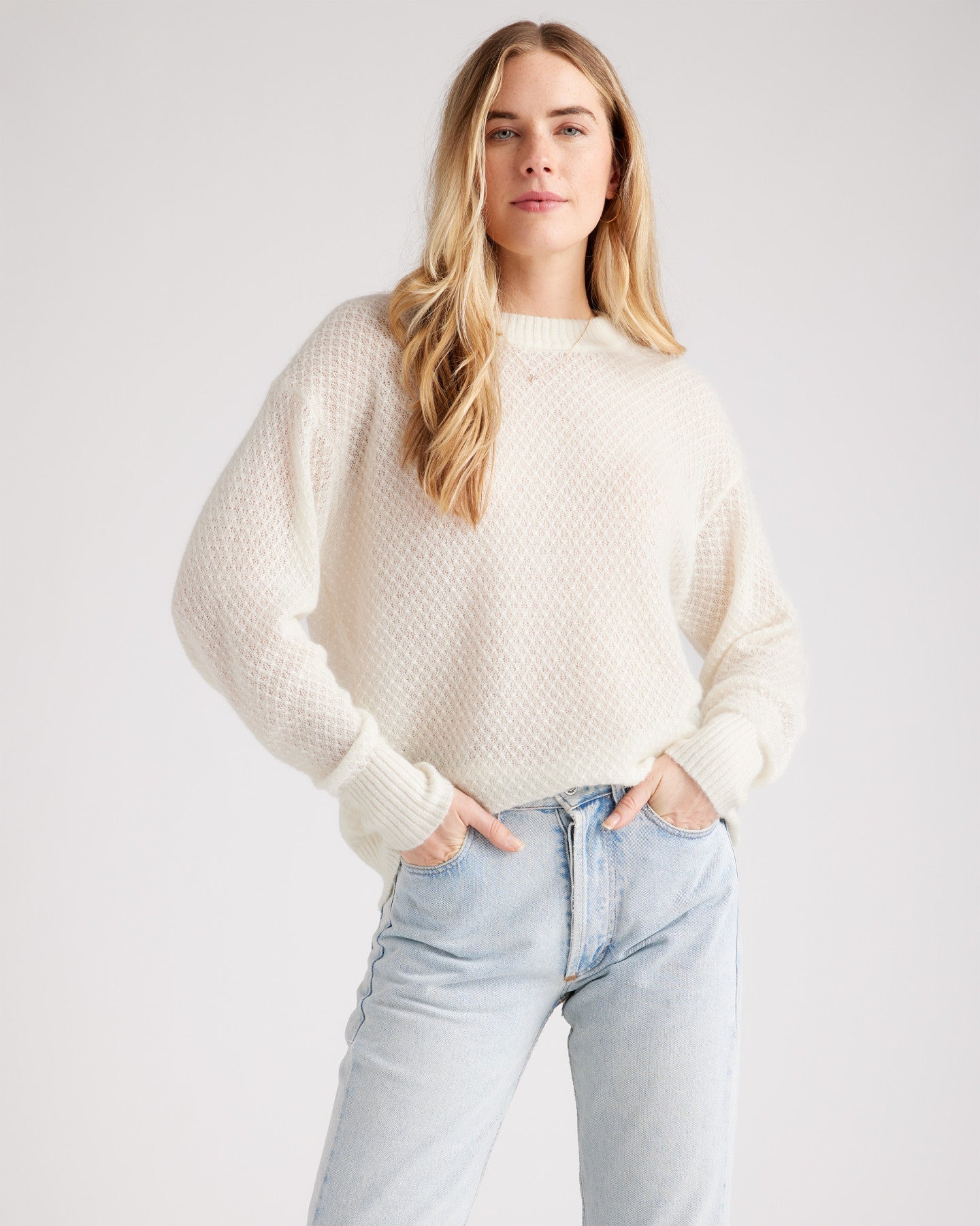 Baby Alpaca-Wool Diamond Stitch Crew