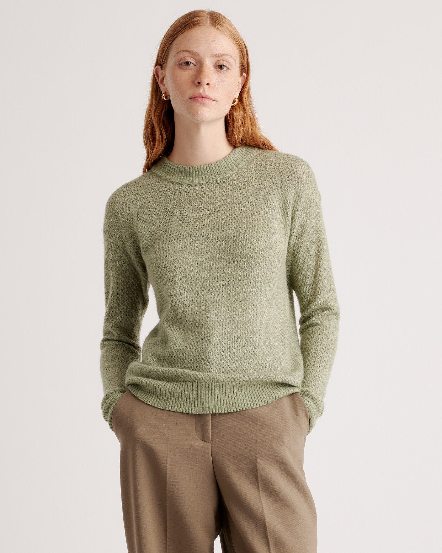 Baby Alpaca-Wool Diamond Stitch Crew