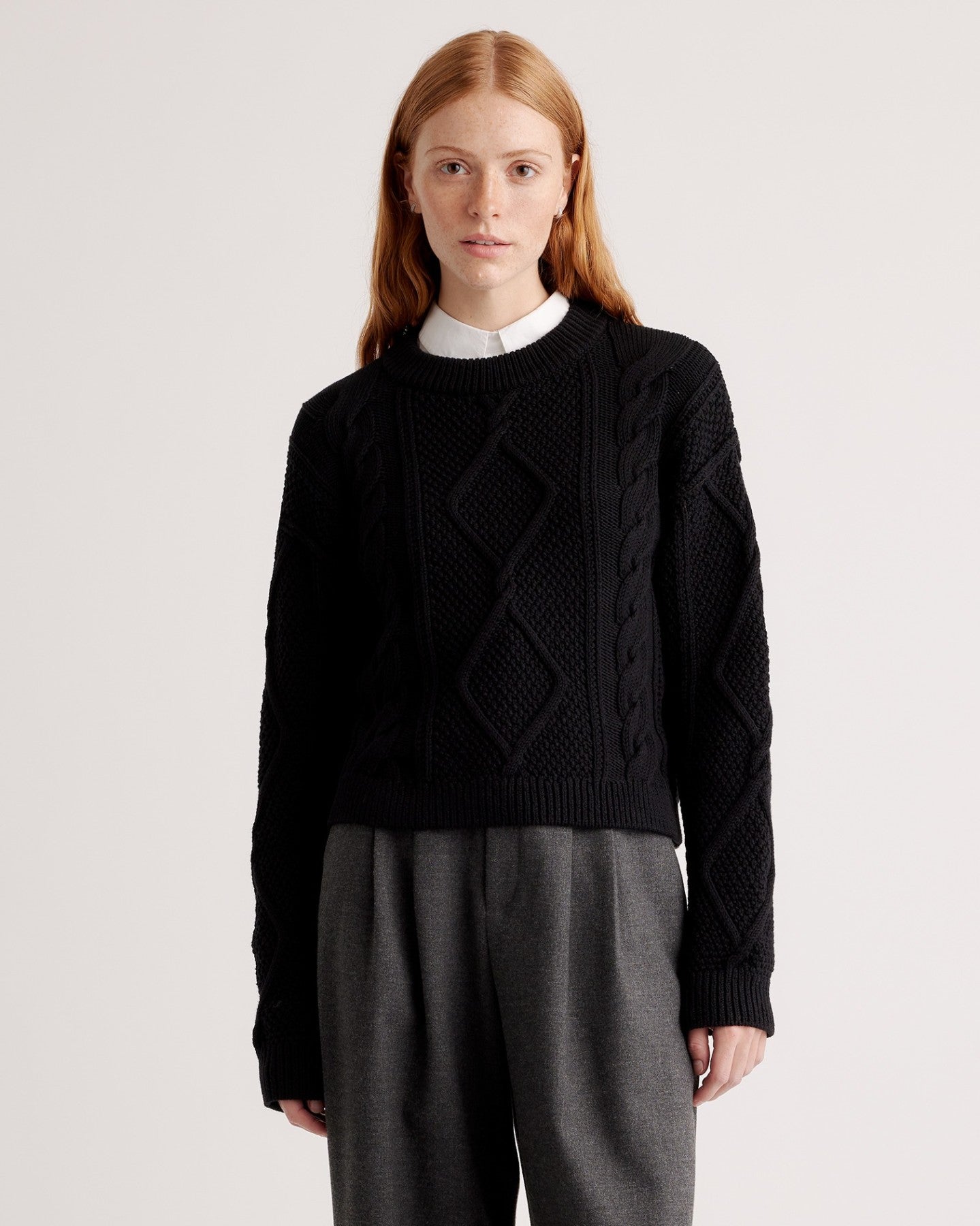 100% Organic Cotton Cropped Cable Crew Sweater