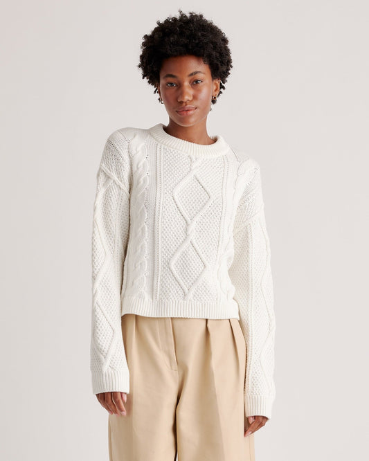 100% Organic Cotton Cropped Cable Crew Sweater
