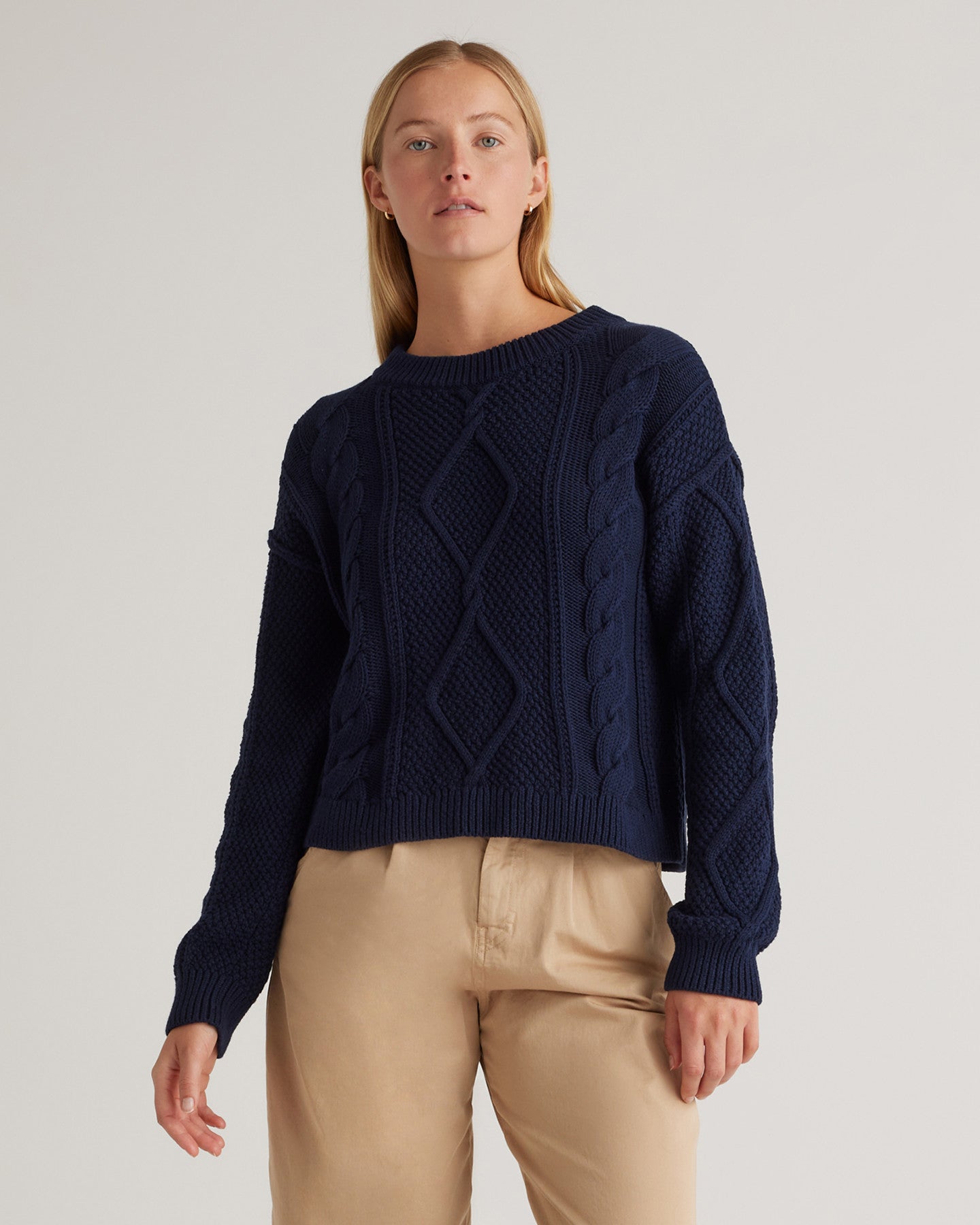100% Organic Cotton Cropped Cable Crew Sweater