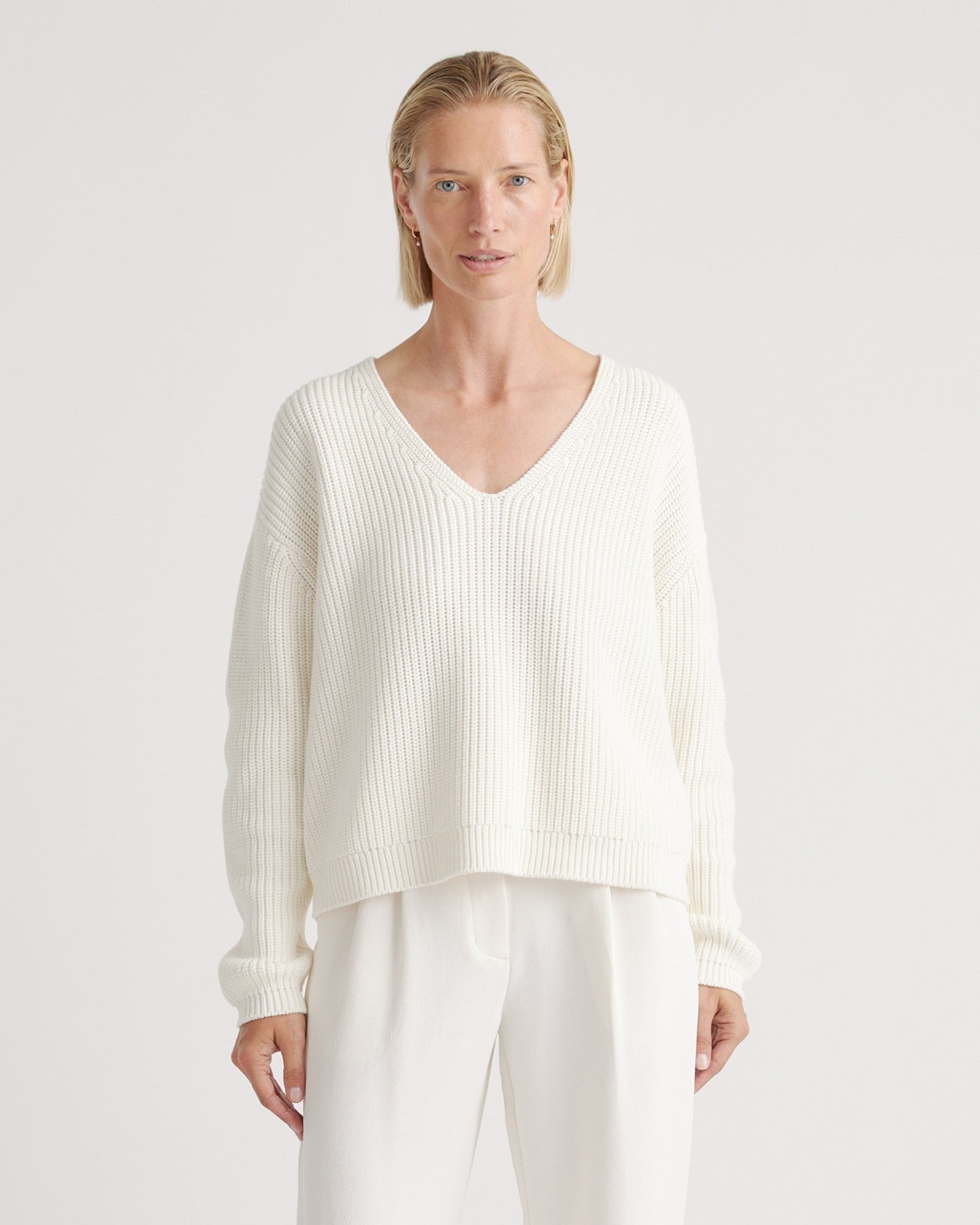 100% Organic Cotton Fisherman V-Neck Sweater